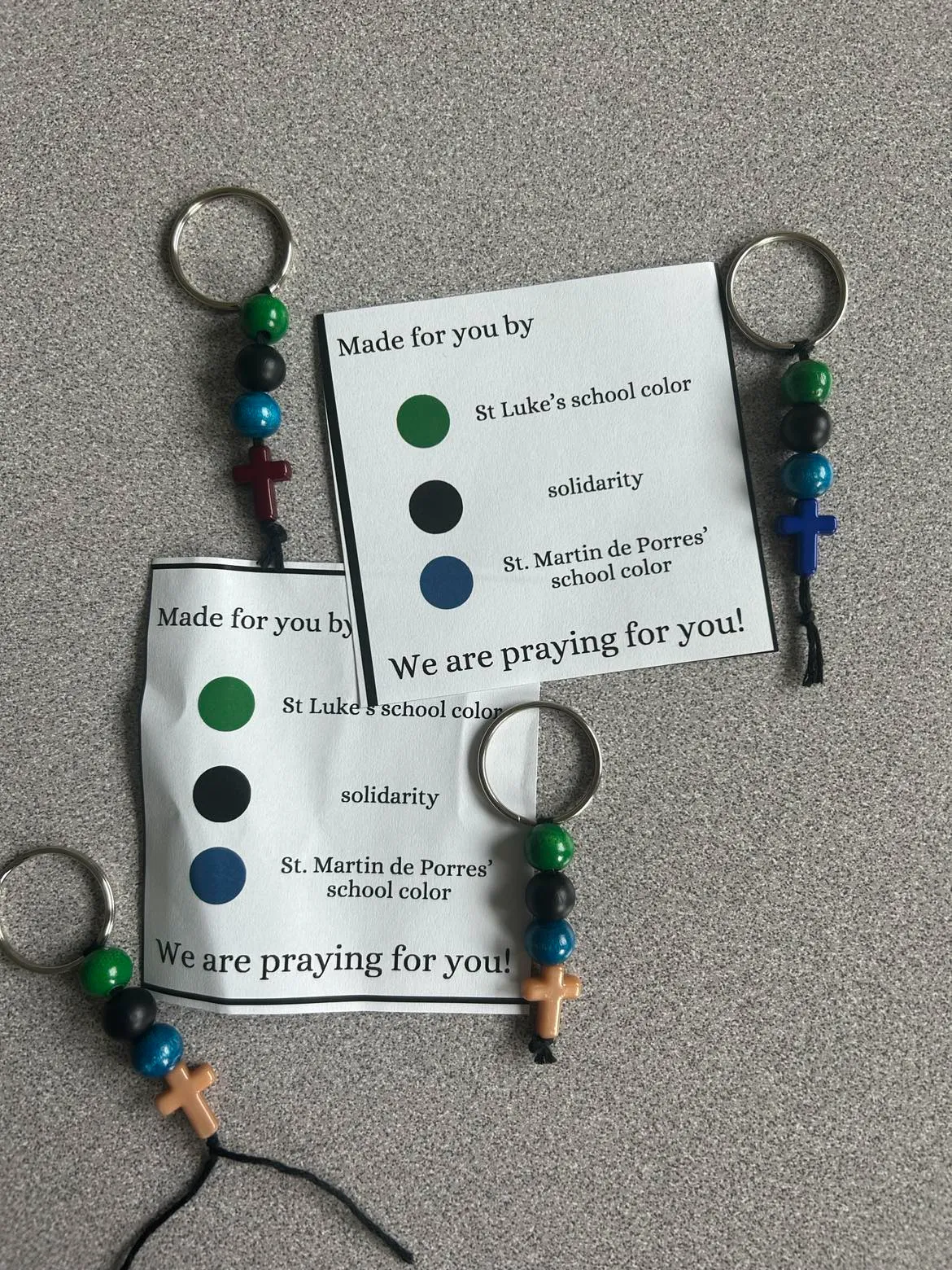 Keychains made by St. Luke students